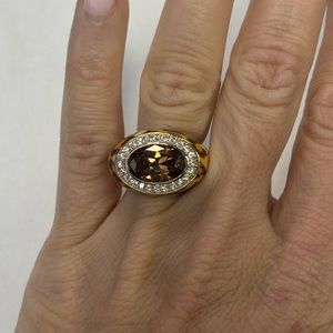 Suzy Levian Yellow Sterling Silver Animal Print Brown CZ & White CZ Ring NWT